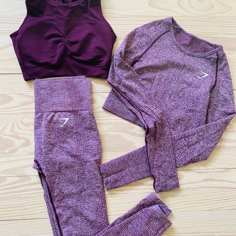 Gymshark workout legging, crop top and sports bra